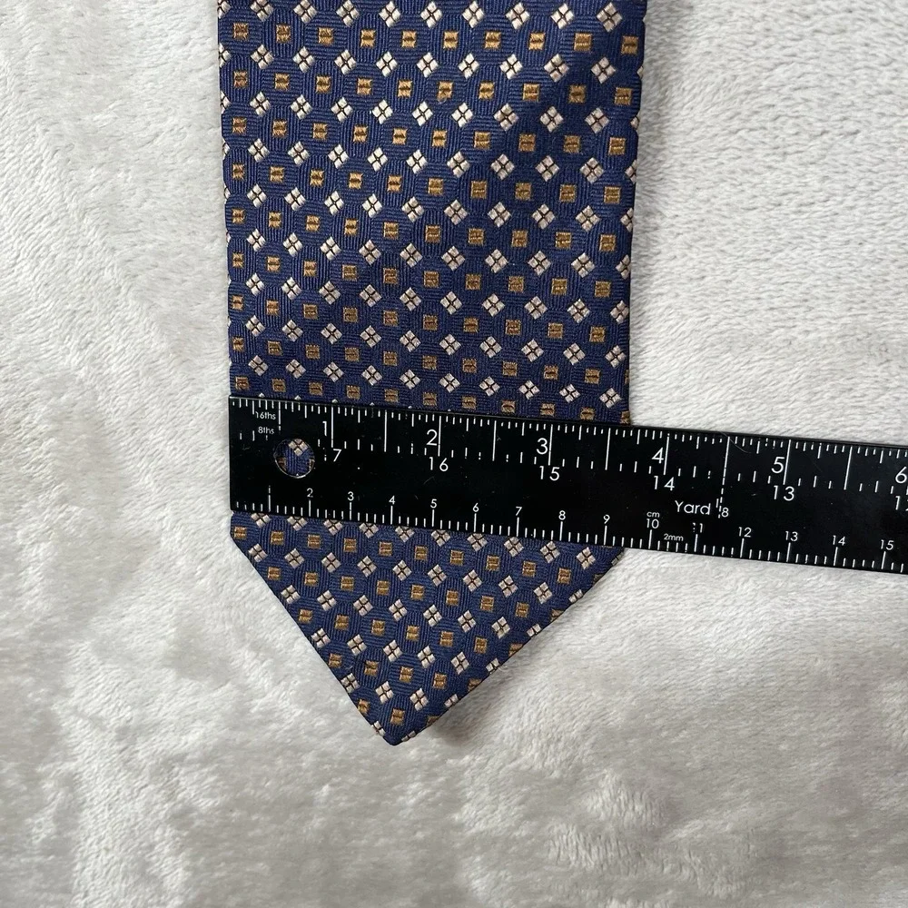 Brooks Brothers 346 Pure Silk Made In The USA Blue Orange Geometric Tie Necktie